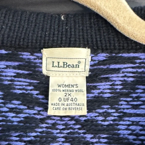Vintage L. L. Bean Purple and Black Knit Cardigan 100% merino wool - Picture 10 of 11